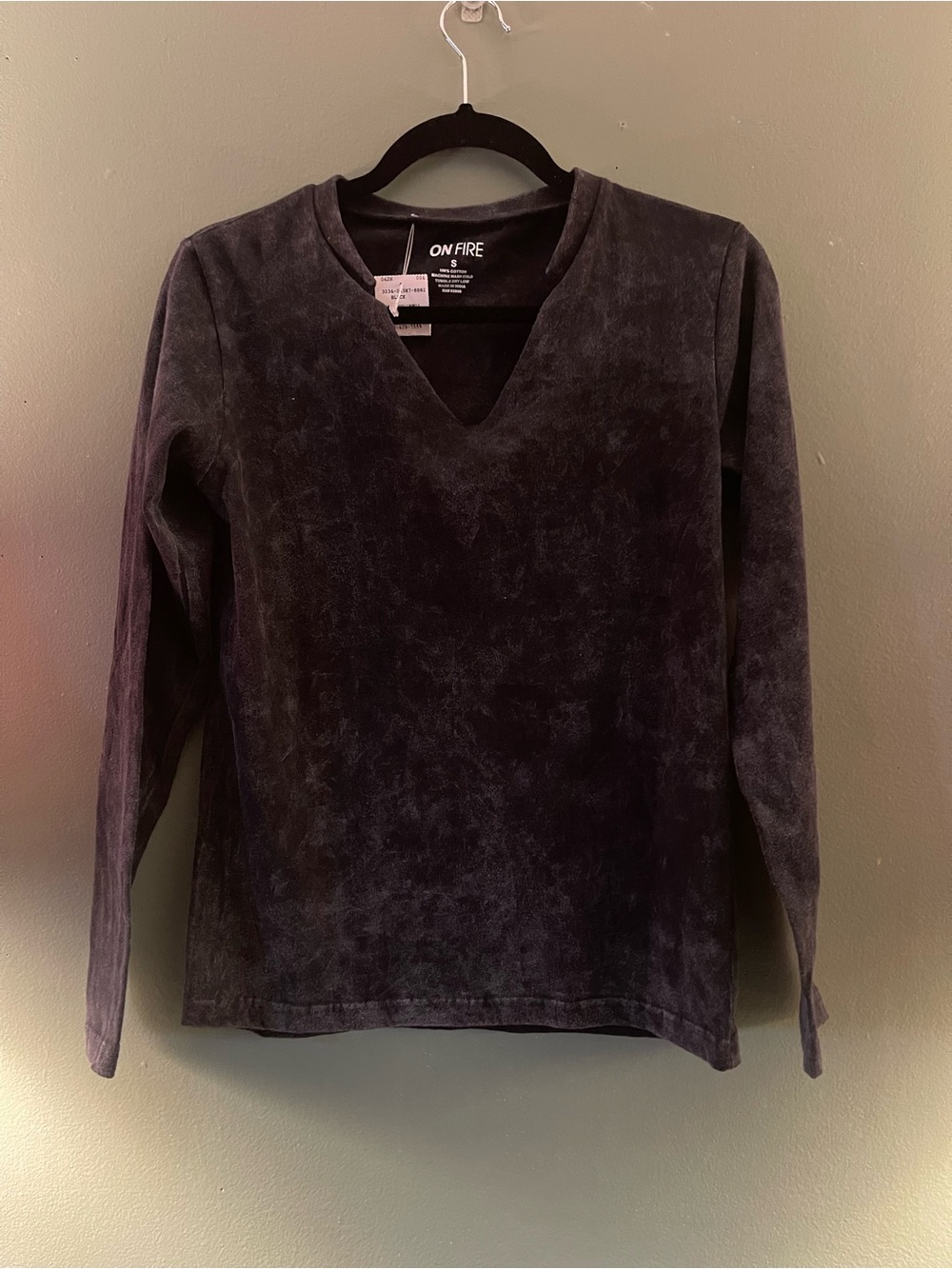 On Fire Women's Charcoal Mineral-Wash V-Neck Sweater
